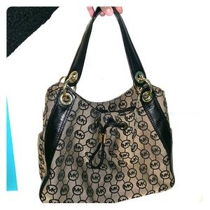 Michael Kors Black & Tan MK Logo Shoulder Bag